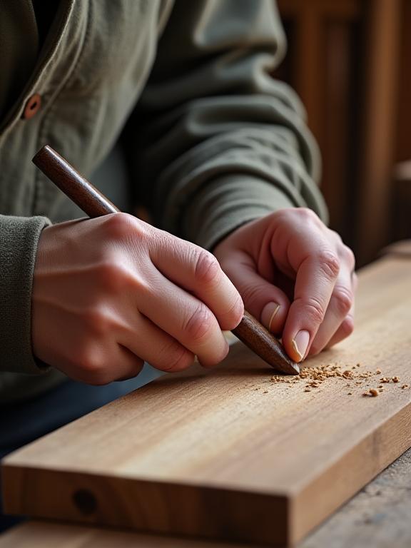 Artigiano esperto che lavora il legno massello nel nostro laboratorio
